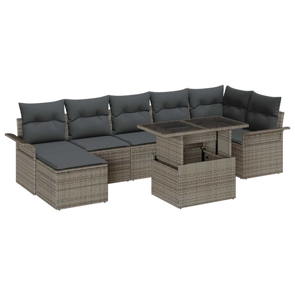 vidaXL Garten-Sofa-Set mit Kissen mit Speicher 8 pcs Grau Poly Rattan
