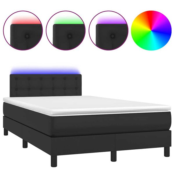 vidaXL Boxspringbett mit Matratze & LED Schwarz 120x190 cm Kunstleder