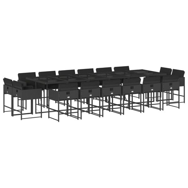 vidaXL 17-tlg. Garten-Essgruppe mit Kissen Schwarz Poly Rattan