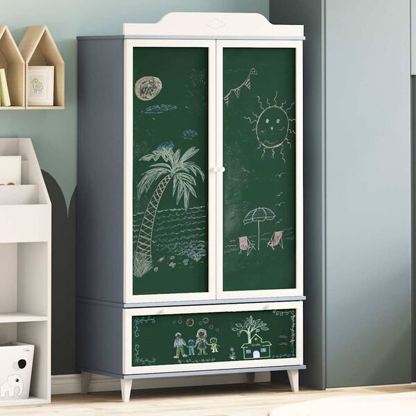 vidaXL Kreidetafel Kleiderschrank ROROS Grau und Wei&szlig; 90 x 45 x 165 cm