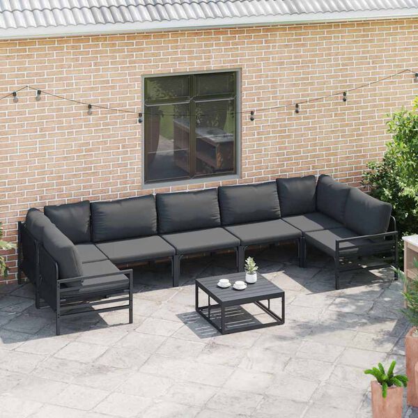 vidaXL Gartensofa-set mit Kissen 8 pcs Schwarz Stahl