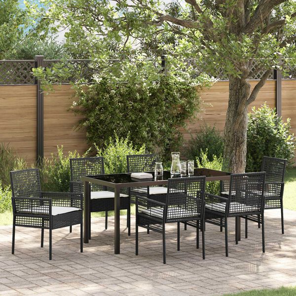 vidaXL Garten Essgruppe mit Kissen 7 pcs Schwarz Poly-Rattan