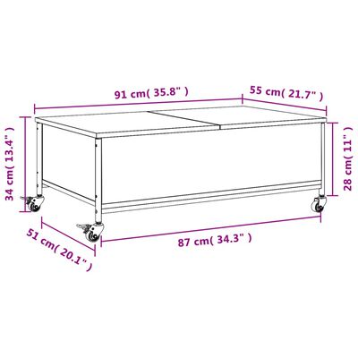 vidaXL Couchtisch mit Rollen Räuchereiche 91x55x34 cm Holzwerkstoff