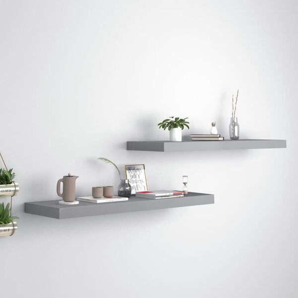 vidaXL Schweberegale 2 Stk. Grau 80x23,5x3,8 cm MDF