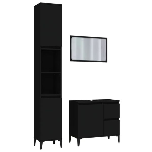 vidaXL 3-tlg. Badm&ouml;bel-Set Schwarz Holzwerkstoff