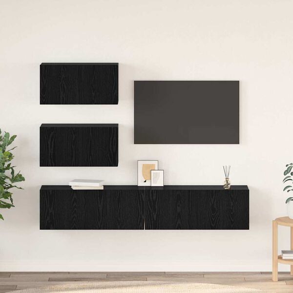 vidaXL TV-Schrankset 4 pcs Schwarz Eichen-Optik Holzwerkstoff