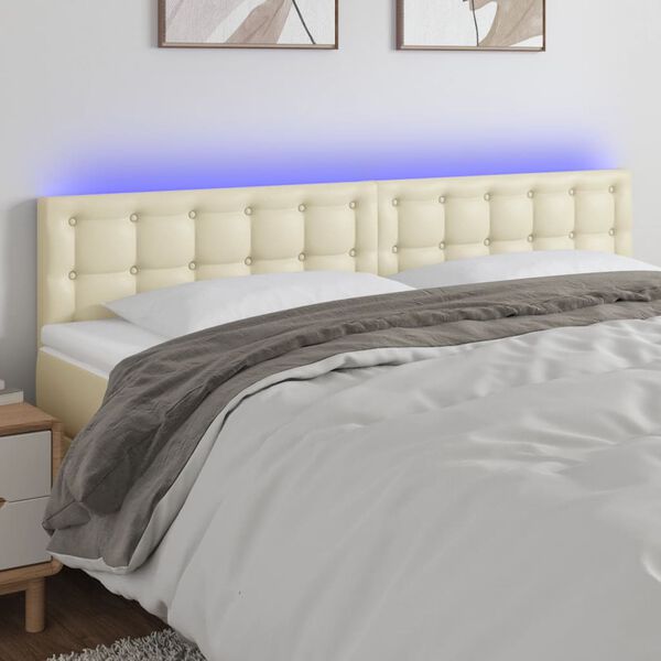 vidaXL LED Kopfteil Creme 200x5x78/88 cm Kunstleder