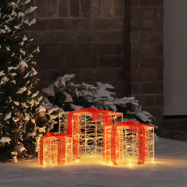 vidaXL Geschenkbox mit 60 LEDs 3 pcs Warmwei&szlig; 20 x 20 x 20 cm Acryl