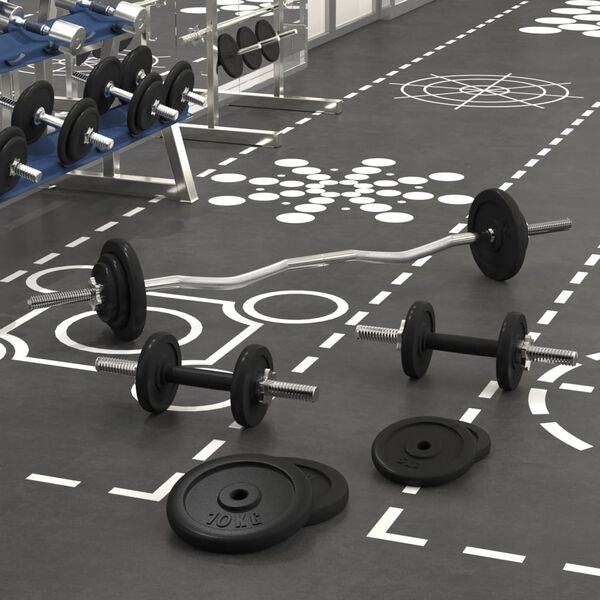 vidaXL Langhantel und Kurzhantel mit Hantelscheiben 60 kg Gusseisen