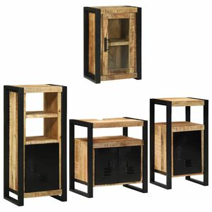 vidaXL Badezimmerm&ouml;bel-Set mit Regal 4 pcs Braun Massivholz Mango