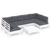 vidaXL 7-tlg. Garten-Lounge-Set mit Kissen Wei&szlig; Kiefer Massivholz
