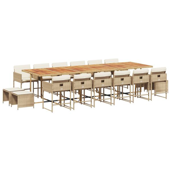 vidaXL 17-tlg. Garten-Essgruppe mit Kissen Beige Poly Rattan