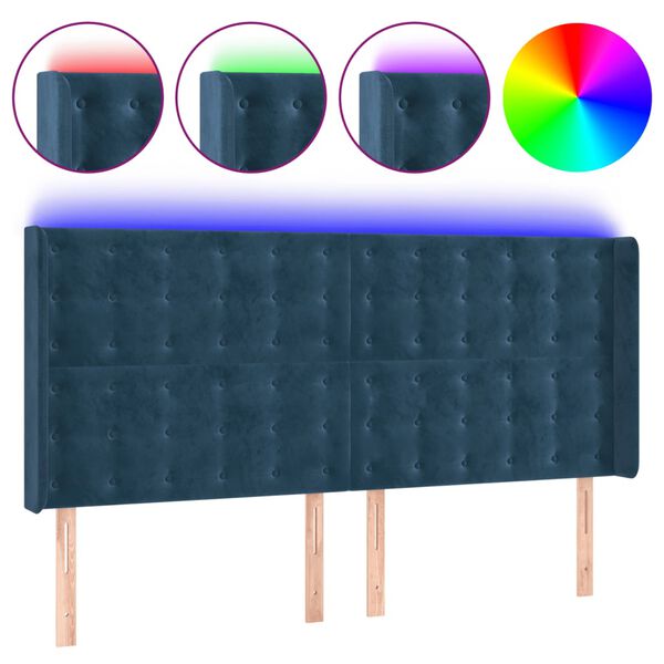 vidaXL LED Kopfteil Dunkelblau 203x16x118/128 cm Samt