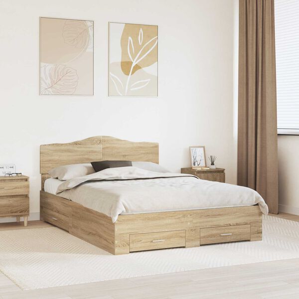 vidaXL Bettrahmen mit Kopfteil Sonoma-Eiche 140 x 190 cm Holzwerkstoff