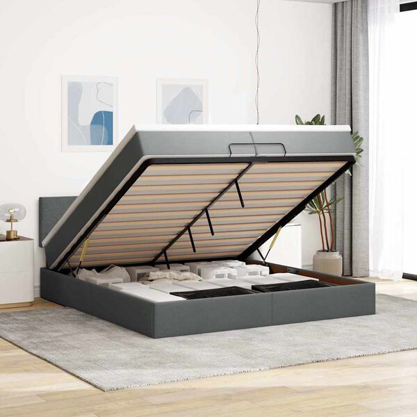 vidaXL Ottoman-Bett mit Matratze Dunkelgrau 200x200 cm Stoff
