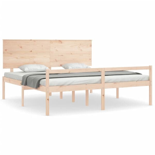 vidaXL Seniorenbett mit Kopfteil Super Kingsize Massivholz