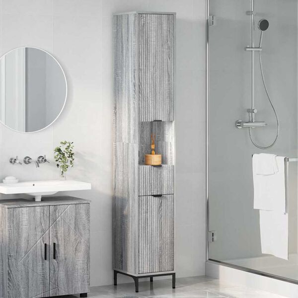 vidaXL Badezimmerschrank mit Speicher Graues Sonoma 31,5 x 33 x 190 cm