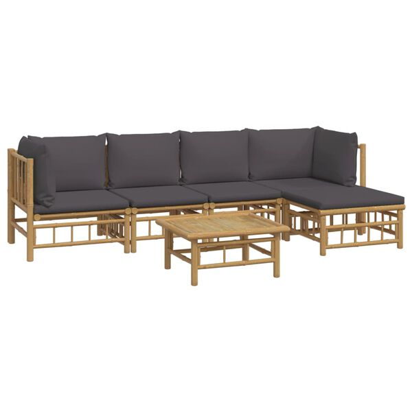 vidaXL 6-tlg. Garten-Lounge-Set mit Dunkelgrauen Kissen Bambus