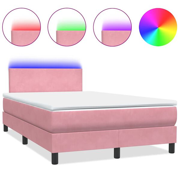 vidaXL Boxspringbett mit Matratze & LED Rosa 120x210 cm Samt