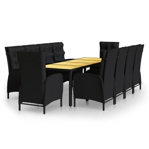 vidaXL 11-tlg. Garten-Essgruppe Poly Rattan Schwarz