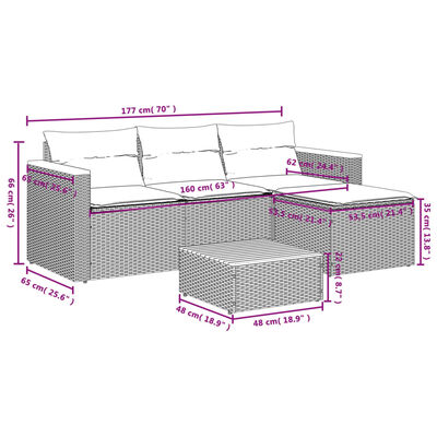 vidaXL 5tlg. Garten-Sofagarnitur mit Kissen Schwarz Poly Rattan Akazie