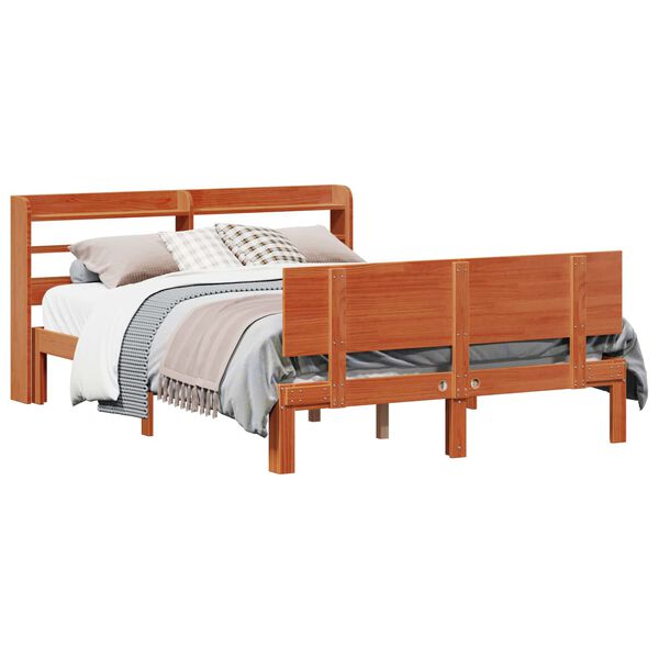 vidaXL Bettrahmen mit Kopfteil 2 pcs Wachsbraun Massivholz Kiefer