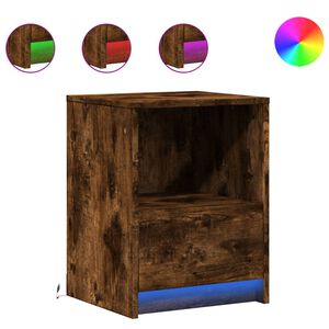 vidaXL Nachttisch mit LED-Leuchten R&auml;uchereiche Holzwerkstoff