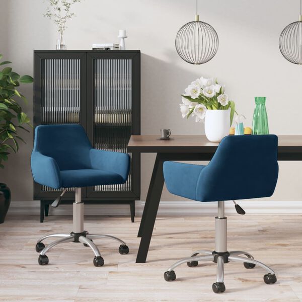 vidaXL Esszimmerst&uuml;hle 2 Stk. Drehbar Blau Samt