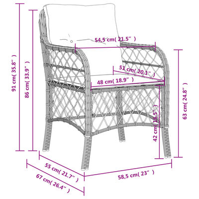 vidaXL Gartenstühle mit Kissen 2 Stk. Grau Poly Rattan
