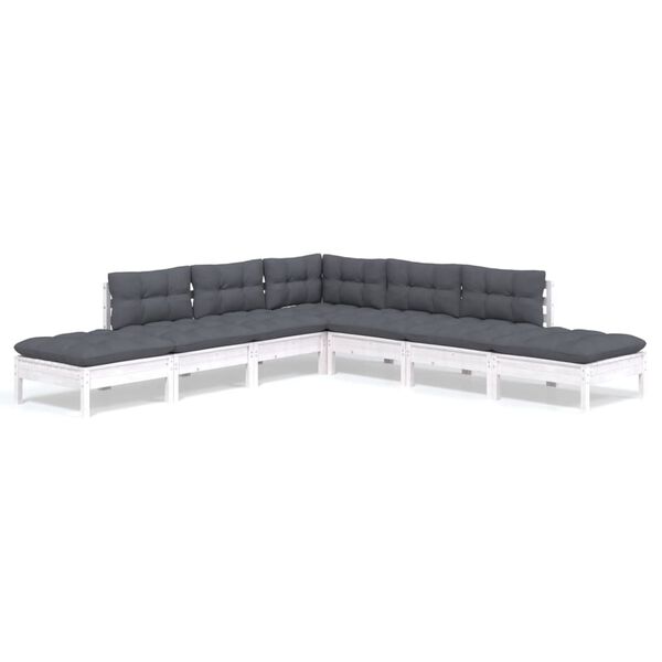 vidaXL 7-tlg. Garten-Lounge-Set mit Kissen Wei&szlig; Kiefernholz