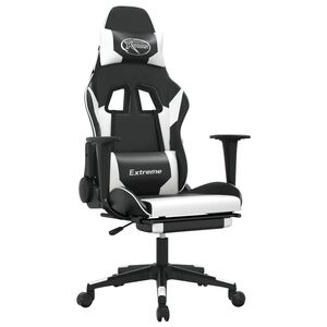 vidaXL Gaming-Stuhl mit Massage & Fu&szlig;st&uuml;tze Schwarz & Wei&szlig; Kunstleder