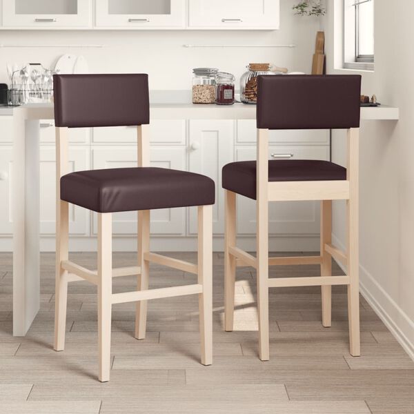 vidaXL Barst&uuml;hle 2 Stk. Massivholz Gummibaum und Kunstleder