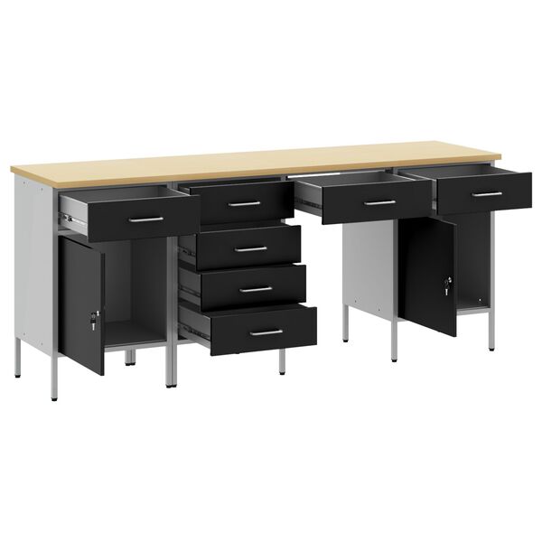 vidaXL Werkbank 4 pcs Schwarz 200 x 55 x 85 cm Holzwerkstoff und Stahl