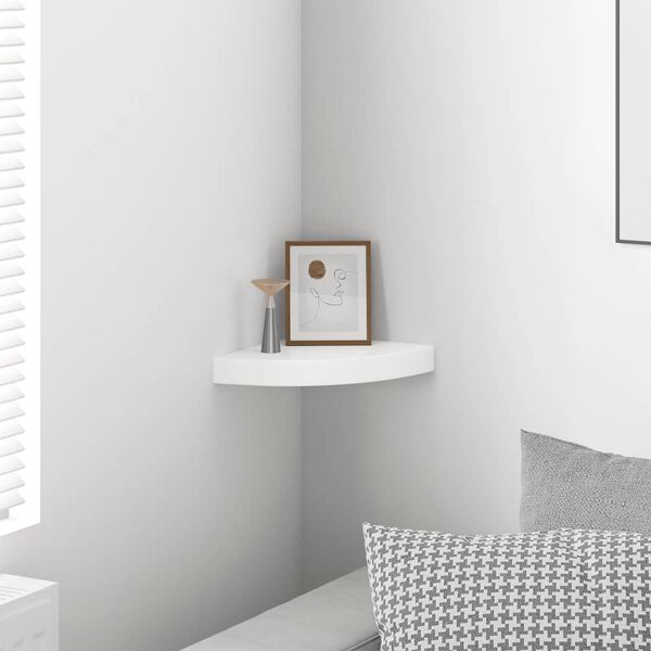 vidaXL Schwebendes Eckregal Hochglanz-Wei&szlig; 25x25x3,8 cm MDF