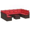 vidaXL Gartensofa-set mit Kissen 10 pcs Braun und Rot Poly-Rattan