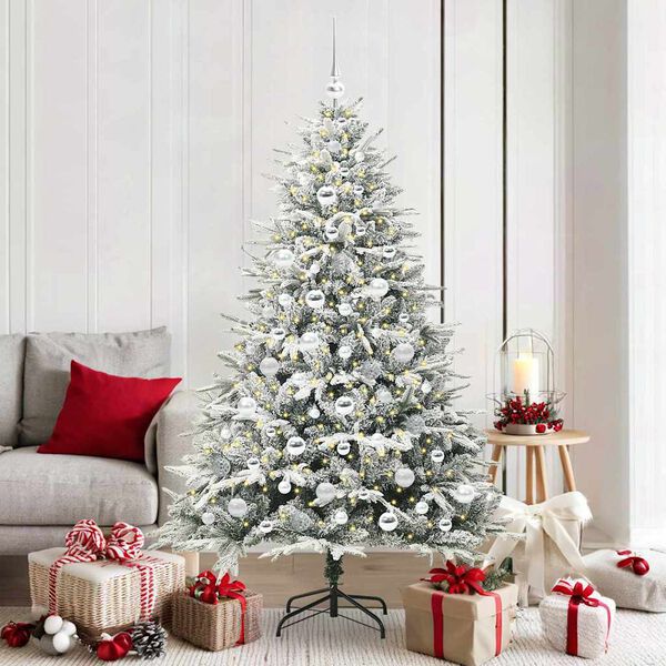 vidaXL K&uuml;nstlicher vorbeleuchteter Weihnachtsbaum mit Kugelset Gr&uuml;n