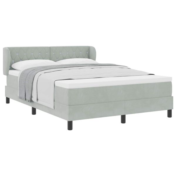 vidaXL Boxspringbett mit Matratze Hellgrau 140 x 200 cm Samt