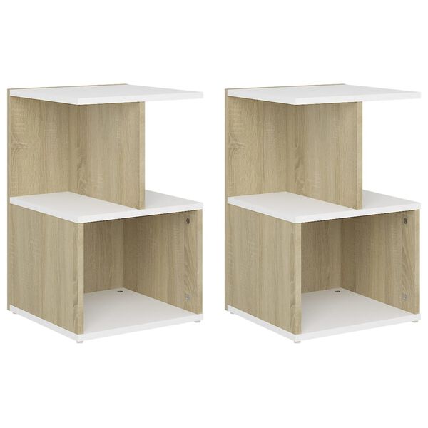 vidaXL Nachttische 2 Stk. Wei&szlig; Sonoma-Eiche 35x35x55 Holzwerkstoff