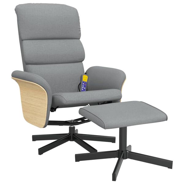 vidaXL Massagesessel mit Fu&szlig;hocker Hellgrau Stoff