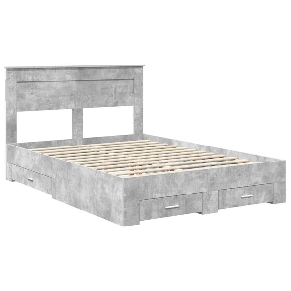 vidaXL Bettrahmen mit Kopfteil Beton Grau 140 x 200 cm Holzwerkstoff