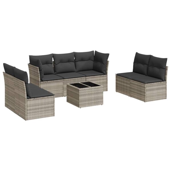 vidaXL 8-tlg. Garten-Sofagarnitur mit Kissen Hellgrau Poly Rattan