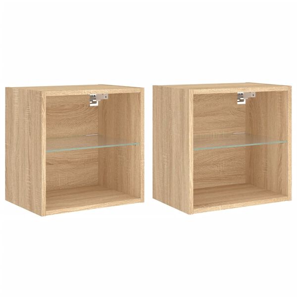 vidaXL Wand-Nachttische mit LED-Leuchten 2 Stk. Sonoma-Eiche