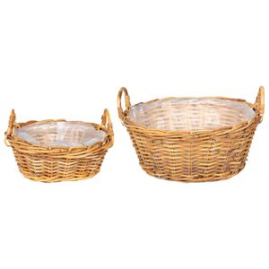 vidaXL Blumentopfkorb mit Speicher 2 pcs Braun Lacak Rattan