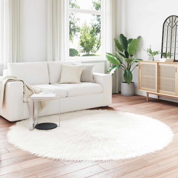 vidaXL Kunstschaffell Teppich Tafalla Wei&szlig; &Oslash; 160 cm Polyester
