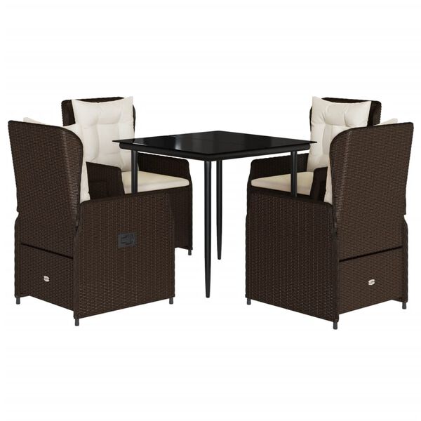 vidaXL 5-tlg. Garten-Essgruppe mit Kissen Braun Poly Rattan