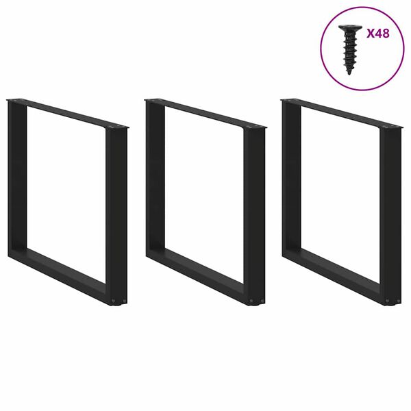 vidaXL Esstischbeine U-Form 3 Stk. Schwarz 100x(72-73) cm Stahl