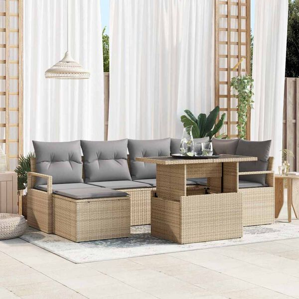 vidaXL Garten-Sofa-Set mit Kissen 7 pcs Beige und Hellgrau
