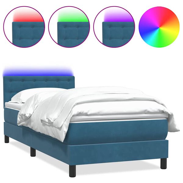 vidaXL Boxspringbett mit Matratze & LED Dunkelblau 100x220 cm Samt