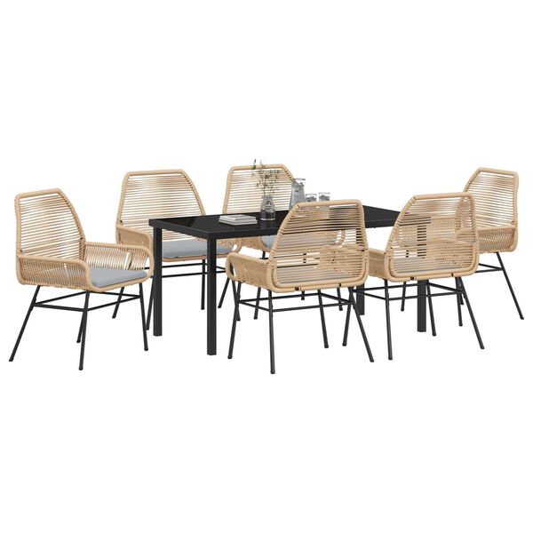 vidaXL Garten Essgruppe mit Kissen 7 pcs Braun Poly-Rattan