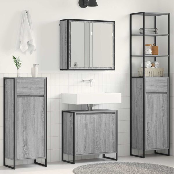 vidaXL Badezimmerm&ouml;bel-Set mit Schubladen Graues Sonoma Holzwerkstoff